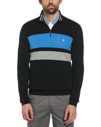 Original Penguin - Chest Stripe 1/4 Zip Sweater In True Black - Lyst