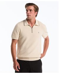 Original Penguin - Links Stitch Quarter Zip Sweater Polo In Birch - Lyst