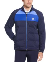 Original Penguin - Mixed Media Colour Blocked Insulated Full Zip Golf Jacket In Black Iris - Lyst