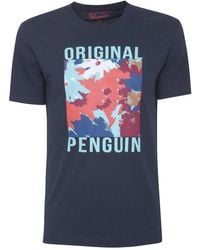 Original Penguin - Floral Logo Print T-shirt In Dress Blues - Lyst