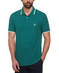 Original Penguin - Organic Cotton Pique Short Sleeve Polo Shirt With Tipped Collar In Antique Green - Lyst