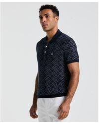 Original Penguin - Jaquard Geometric Sweater Polo Shirt In Dark Sapphire - Lyst