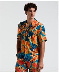 Original Penguin - Ecoverotm Tropical Leaf Print Short Sleeve Shirt In Mosaic Blue - Lyst