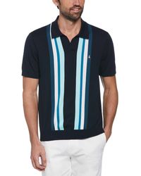 Original Penguin - Icons Short Sleeve Textured Vertical Stripe Polo Jumper In Dark Sapphire - Lyst