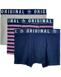 Original Penguin - 3 Pack Stripe Boxers In Blue/pink - Lyst