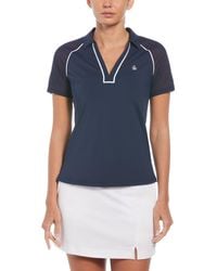Original Penguin - Women's V-neck Mesh Block Short Sleeve Golf Polo Shirt With Contrast Piping In Black Iris - Lyst