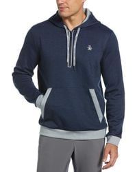 Original Penguin - Earl Colour Block Layering Golf Hoodie In Black Iris Bijou Heather - Lyst