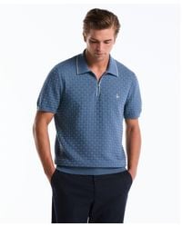 Original Penguin - Links Stitch Quarter Zip Sweater Polo In Copen Blue - Lyst