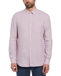 Original Penguin - Delave Linen Long Sleeve Button-down Shirt In Lavender Frost - Lyst