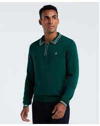 Original Penguin - Tipped Quarter Zip Long Sleeve Sweater Polo In Botanical Green Heather - Lyst