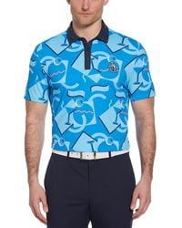 Original Penguin - Abstract 80s Print Blocked Short Sleeve Golf Polo Shirt In Blue Jewel - Lyst