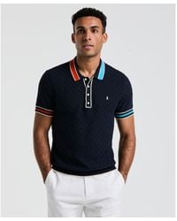 Original Penguin - Pointelle Blocked Ribbed Sweater Polo Shirt In Dark Sapphire - Lyst