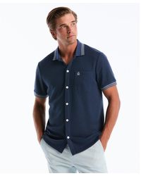 Original Penguin - Vertical Jacquard Button Front Polo Shirt In Sargasso Sea - Lyst