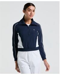 Original Penguin - Women's Cropped 1/4 Zip Colour Block Tennis Jacket In Black Iris - Lyst