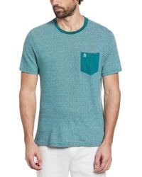 Original Penguin - Slim Fit Linen Cotton Stripe T-shirt In Pacific - Lyst
