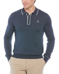 Original Penguin - The Earl Merino Wool Blend Golf Sweater In Black Iris Bijou Heather - Lyst