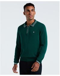 Original Penguin - Tipped Quarter Zip Long Sleeve Sweater Polo In Botanical Green Heather - Lyst