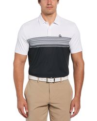 Original Penguin - Penguin Stripe Block Print Short Sleeve Golf Polo Shirt In Bright White - Lyst