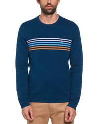 Original Penguin - Crew Neck Chest Stripe Jumper In Poseidon Blue - Lyst