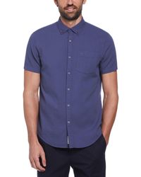 Original Penguin - Cotton Dobby Basketweave Textured Short Sleeve Button-down Shirt In Blue Indigo - Lyst