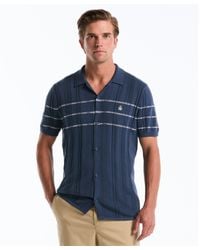 Original Penguin - Ribbed Button Front Sweater Polo In Sargasso Sea - Lyst