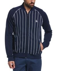 Original Penguin - Stripe Fleece Track Jacket In Dress Blues | Outlet - Lyst
