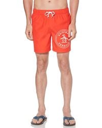 Original Penguin - Stamp Logo Swim Shorts In Flame Scarlet - Lyst