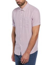 Original Penguin - Delave Linen Short Sleeve Button-down Shirt With Chest Pocket In Lavender Frost - Lyst
