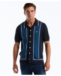 Original Penguin - Jacquard Blend Button-up Sweater Polo In Dark Sapphire - Lyst
