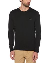 Original Penguin - Pin Point Long Sleeve Embroidered Logo Organic Cotton T-shirt In True Black - Lyst
