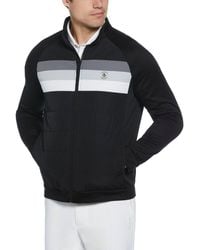 Original Penguin - Retro Colour Block Mixed Media Insulated Full Zip Golf Jacket In Caviar - Lyst