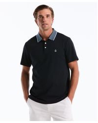 Original Penguin - Interlock Striped Collar Polo Shirt In Dark Sapphire - Lyst