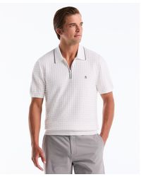 Original Penguin - Links Stitch Quarter Zip Sweater Polo In Bright White - Lyst