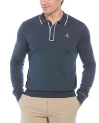 Original Penguin - The Earl Merino Wool Blend Golf Sweater In Black Iris Bijou Heather - Lyst