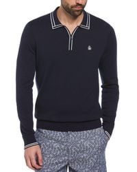 Original Penguin - 1/4 Zip Cotton Sweater Polo Shirt In Dark Sapphire - Lyst