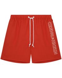 Original Penguin - Vertical Side Branding Swim Shorts In Flame Scarlet - Lyst