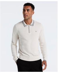 Original Penguin - Tipped Quarter Zip Long Sleeve Sweater Polo In Birch Heather - Lyst