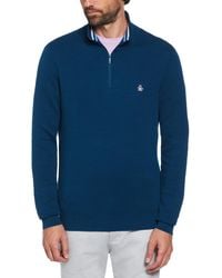 Original Penguin - Quarter Zip Long Sleeve Jumper In Poseidon Blue - Lyst