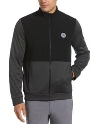 Original Penguin - Colour Block Fleece Full Zip Golf Jacket In Dark Caviar Heather - Lyst