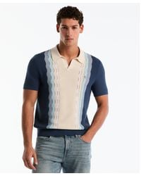 Original Penguin - Mesh Stripe Johnny Collar Sweater Polo In Sargasso Sea - Lyst