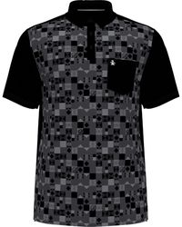 Original Penguin Checkboard Print Golf Polo Shirt In Caviar - Black