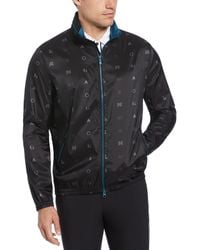 Original Penguin - Logo Print Golf Wind Jacket With Hidden Hood In Caviar - Lyst