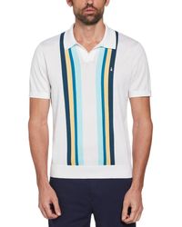 Original Penguin - Icons Short Sleeve Textured Vertical Stripe Polo Jumper In Bright White - Lyst