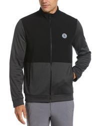 Original Penguin - Colour Block Fleece Full Zip Golf Jacket In Dark Caviar Heather - Lyst