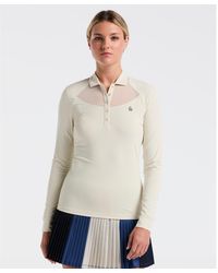 Original Penguin - Women's Mesh Yoke Long Sleeve Golf Polo Shirt In Silver Birch - Lyst