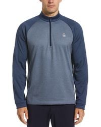 Original Penguin - Colour Block 1/4 Zip Pullover In Black Iris Bijou Heather - Lyst