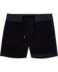 Orlebar Brown Afador Stripe Ink Classic Fit Piping Seam Velvet Towelling Sweat Shorts - Blue