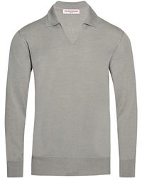 Orlebar Brown Mallory Silk Grey Long Sleeve Knitted Polo Shirt