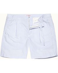 Orlebar Brown - Light Island Sky/ Tailored Fit Engineered Twin Stripe Cotton Shorts - Lyst