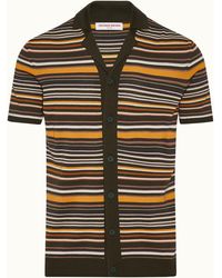 Orlebar Brown Amazonian Green/bright Gold Stripe Capri Collar Knit Shirt